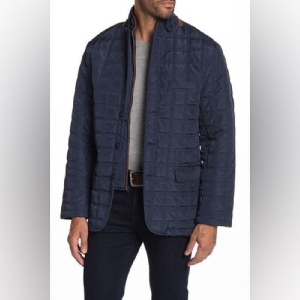 TailorByrd Mens Navy Quilted Barn Jacket Removable Dickey Elbow Patches XXL